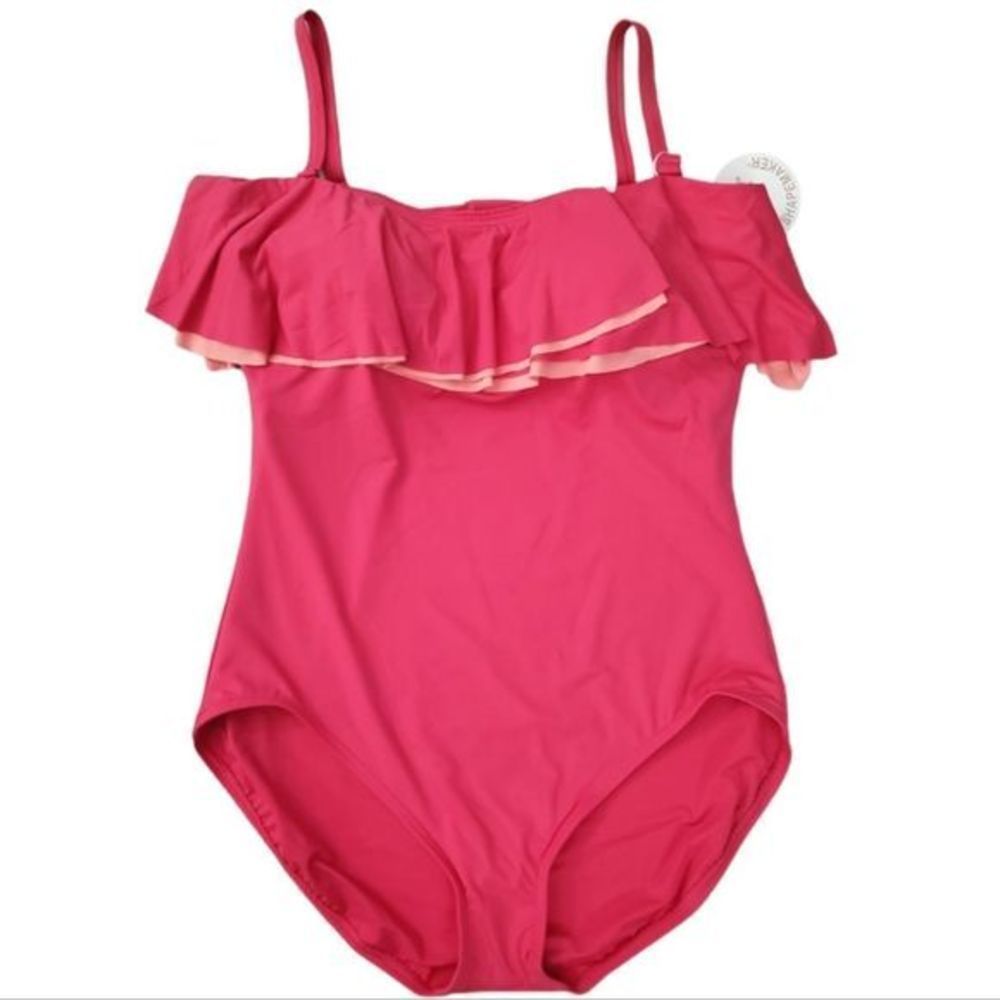 Coco Reef Contours 38C/14 Pink Ruffle Strapless Tummy-Control Swimsuit a236 - Picture 2 of 8
